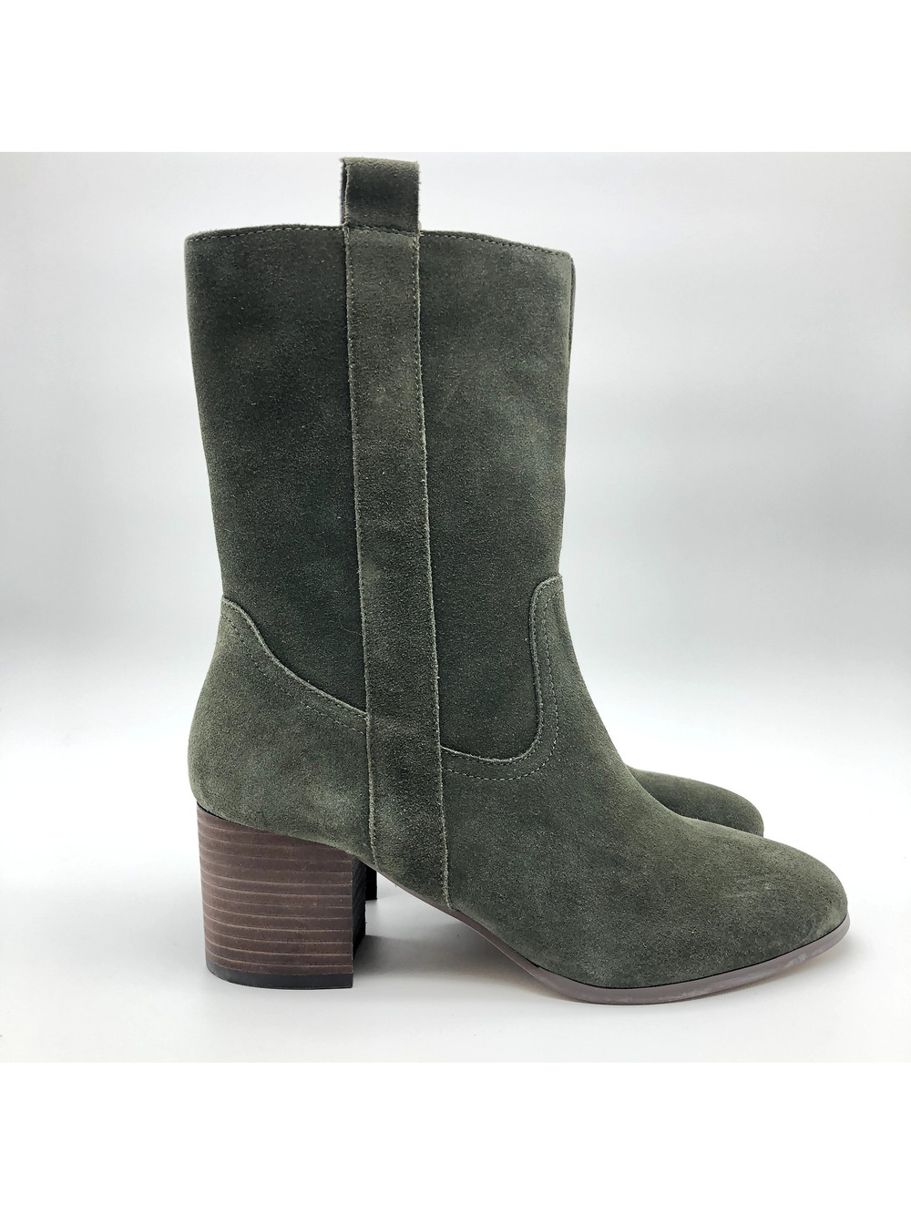 Violet & Red Womens Jarah Western Boot Size 6.5 Green Suede Heels Mid Calf NWOB